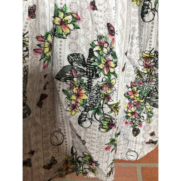 Hell Bunny Elaine Dress Floral Skeleton Print Sundress Size L Goth - Picture 3 of 9